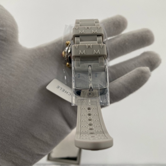 MICHELE Silver Dial Wheat Silicone Strap Ladies 38mm Jellybean Chronograph Watch - Picture 7 of 9